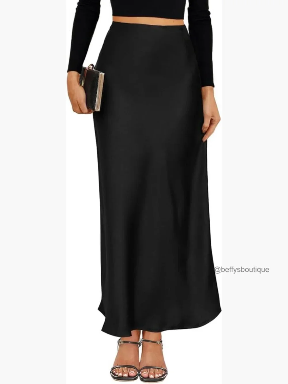 Satin High Waisted Maxi Skirt A-Line Flowy Silk Long Skirt